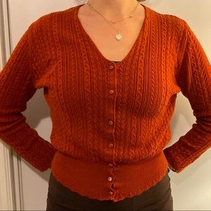 Set of 2 Simple Retro Cardigans—Ivory and Burnt Orange